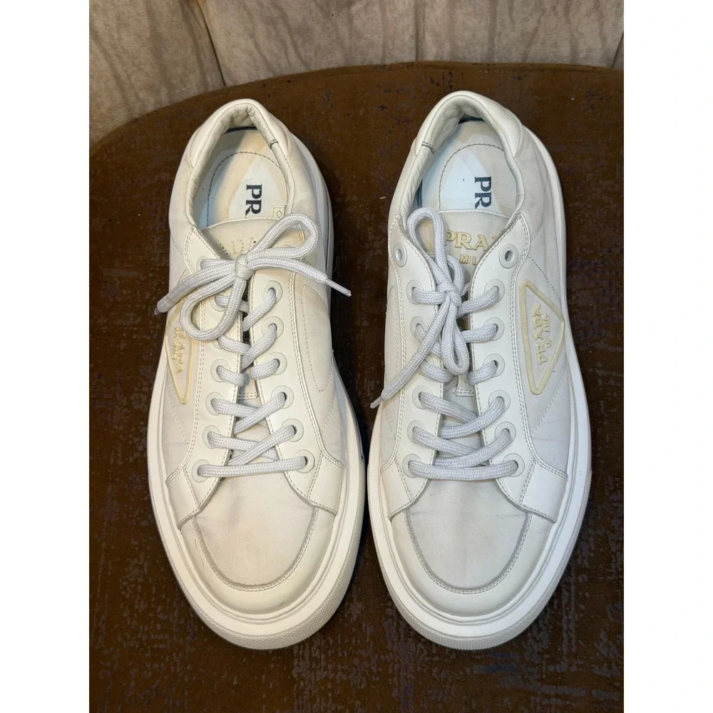 Prada Re-Nylon Platform Sneakers White Leather Low Top Trainers 2EG376 Mens 6